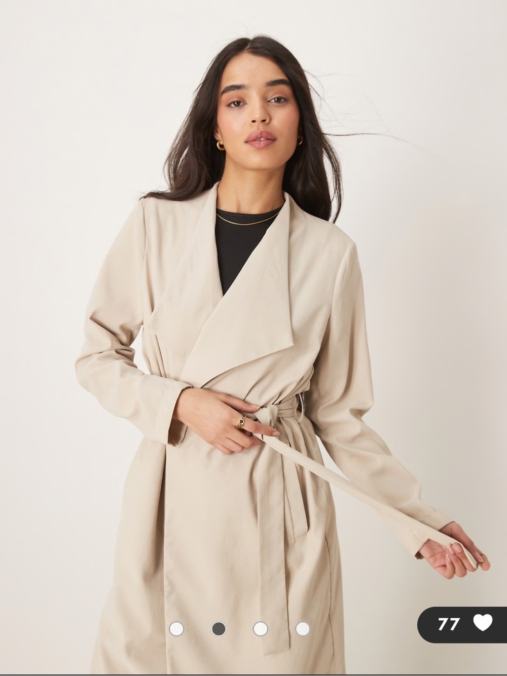 Cupcakes and Cashmere Beige Draped Open Front Lightweight Belted Trench Coat